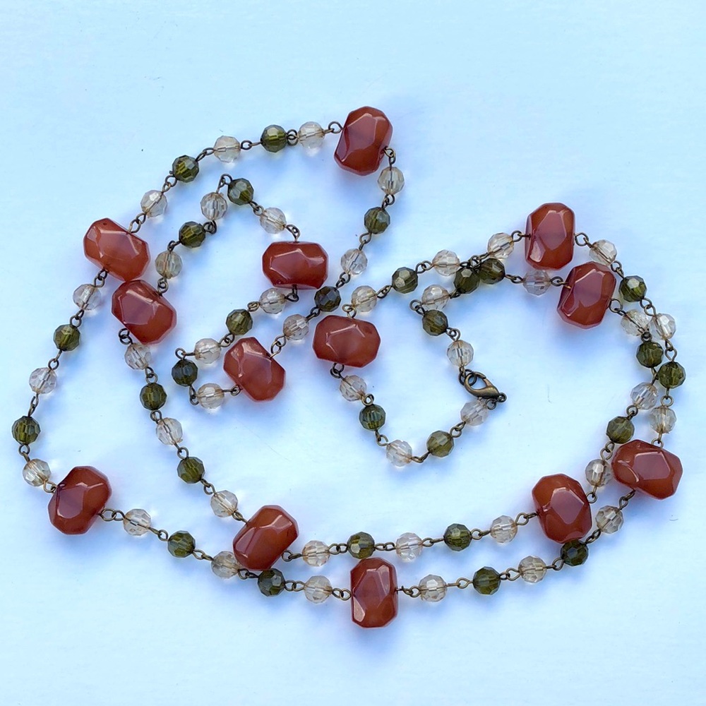 Vintage Glass Green and Clear Crystal with Faux Stones